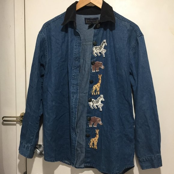 VINTAGE NEW DIRECTIONS EMBROIDERED DENIM BLOUSES SIZE S - Picture 2 of 6